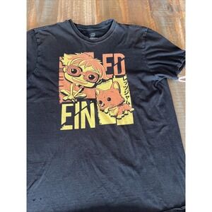Pop Tees Cowboy Bebop Ed & Ein  Black Graphic  T-Shirt   Size XL